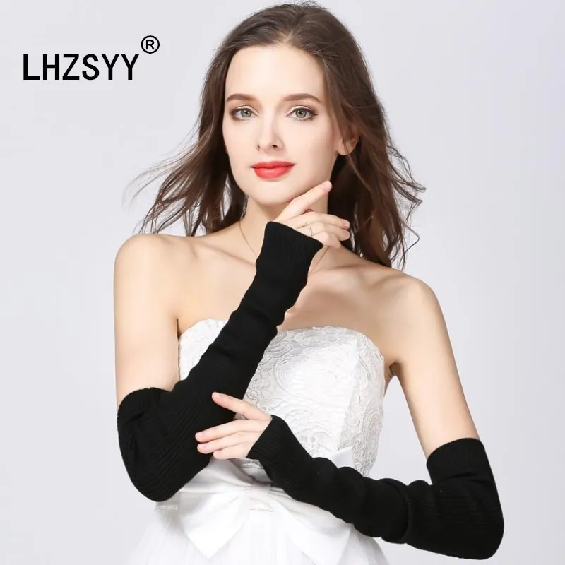 LHZSYY новые кашемировые перчатки с длинным рукавом защита локтя Модные женские осенне-зимние длинные вязаные толстые теплые шерстяные перчатки