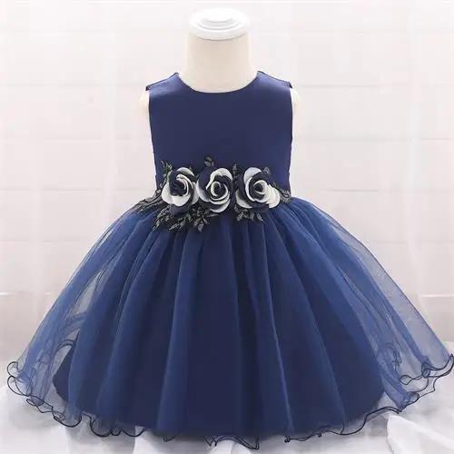 Dark blue Платья для маленьких девочек Одежда для маленьких девочек для крещения платье принцессы для ребенка Нарядные платья для девочек Платье для первого дня рождения Детские платья для новорожденных - Цвет: Dark blue