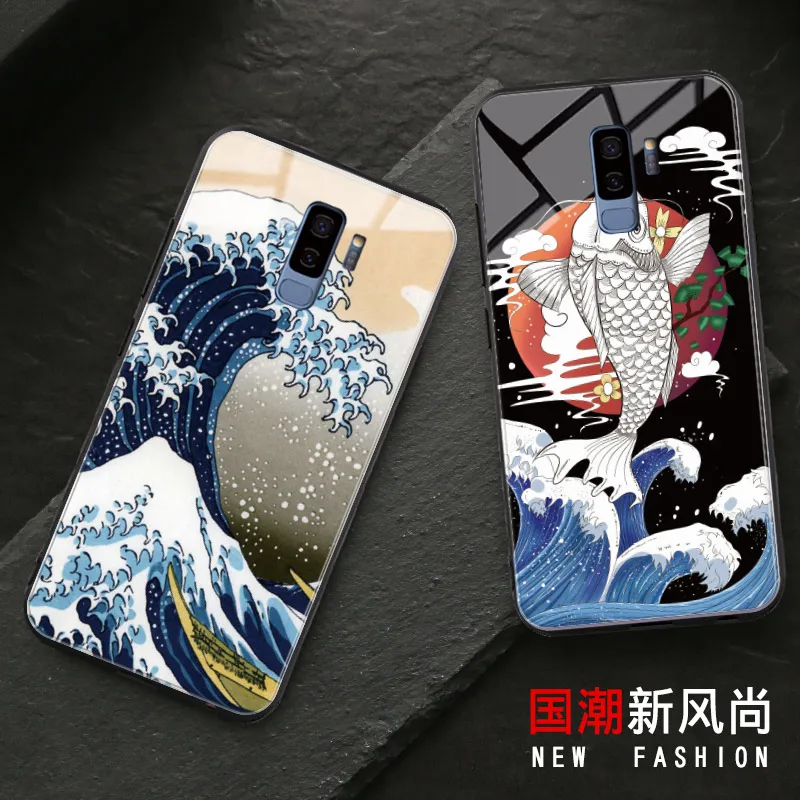 Phone Case For Samsung Galaxy A40 A50 A60 A70 A6S A8S S7 S8 S9 S10 S6edge Plus Lite Note 8 9 Tempered Glass Japanese Arts Cover |