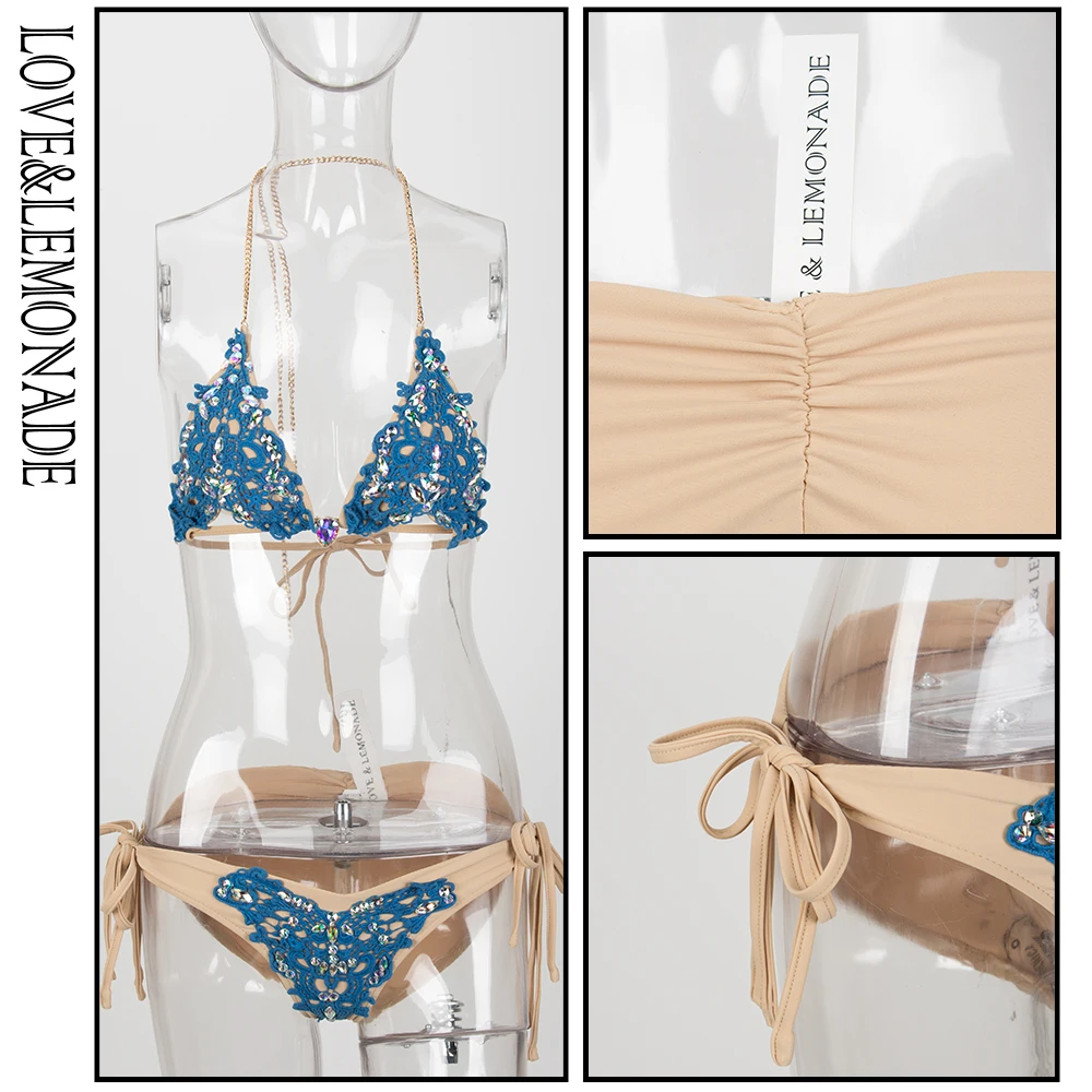 Женский пляжный костюм LOVE & LEMONADE Синий кружевной комплект из двух предметов с