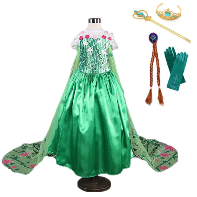 2018 Anna Elsa Dress for Girl Princess Part Cosplay Costume With Crown Wig Set Halloween Up | Детская одежда и обувь