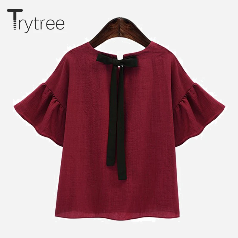 Женская офисная блузка Trytree красная однотонная из полиэстера Повседневная