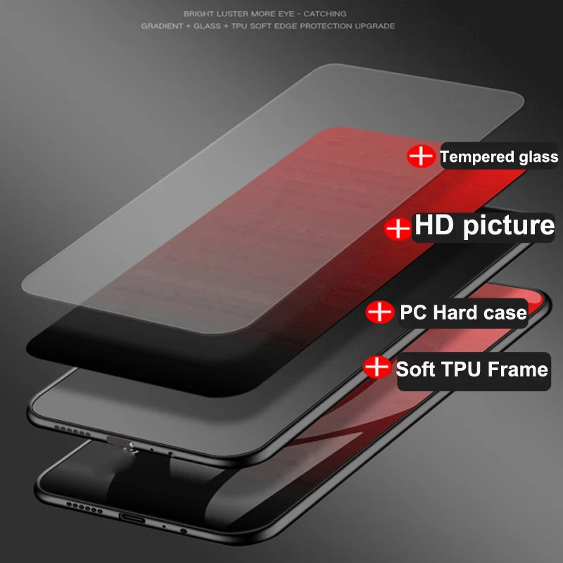

For Huawei Honor 8X Max case 8XMax capa Solid color tempered glass phone cover Honor8X Max cases Gradient glass shell coque