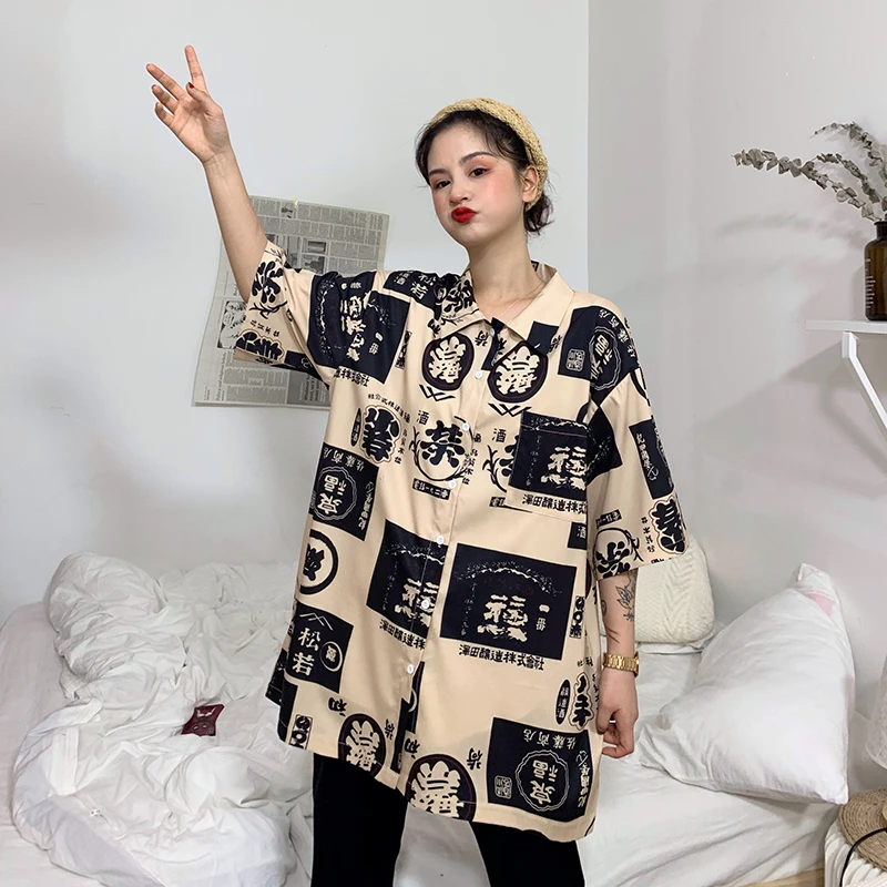 Harajuku Retro Shirts Women Printed Short Sleeve Loose Top Blouse 2019 New Fashion Summer Casual Streetwear Unisex | Женская одежда