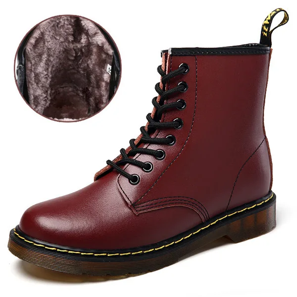 WINE RED WIHT fur Ботинки для влюбленных; doc martins; Ботинки martin в британском стиле в винтажном стиле; классический костюм унисекс; Ботинки martin из натуральной кожи; мужские Shoes35-45 в байкерском стиле на толстом каблуке - Цвет: WINE RED WIHT fur