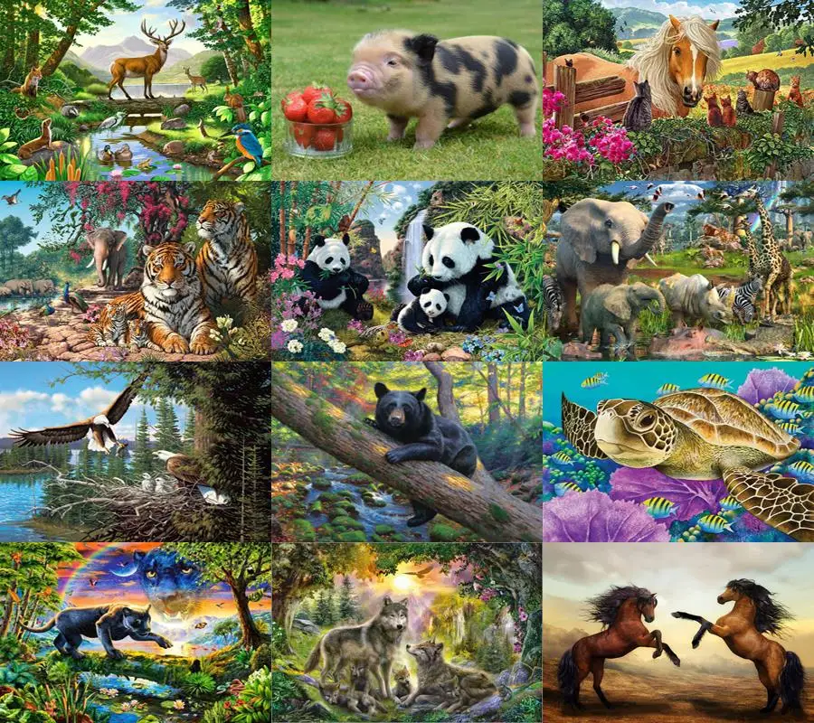 Полноформатная и круглая 5D алмазная живопись сделай сам панда тигр свинка олень