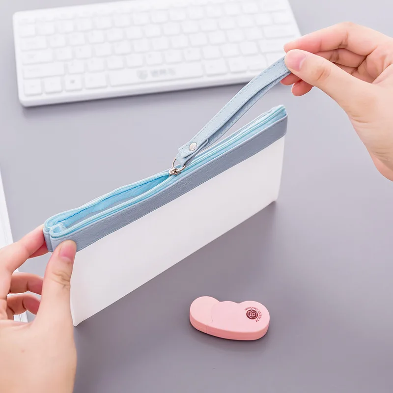 Чистый цветной пенал на молнии Kawaii Большой Вместительный школьный для ручек