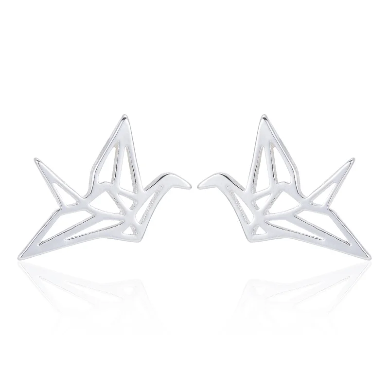 Jisensp Korean Fashion Wild Origami Crane Earrings for Women Bird Stainless Steel Jewelry Animal Earings 2019 oorbellen | Украшения и