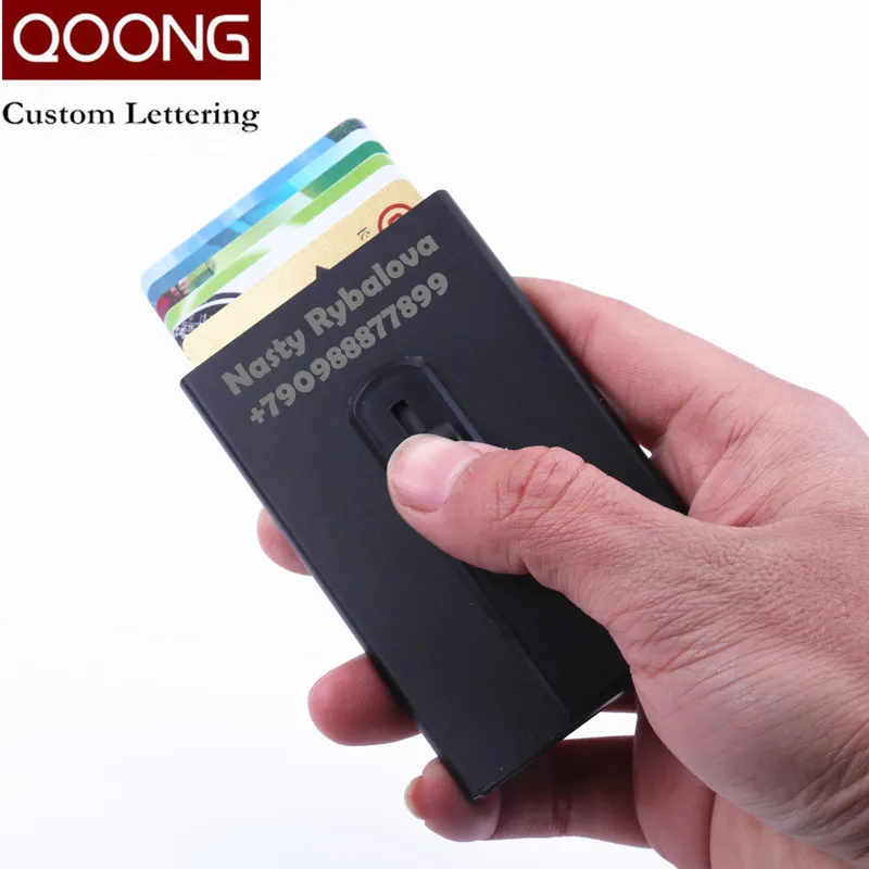 

QOONG 2018 New Automatic Pop Up ID Credit Card Holder Hand Push Men Women Business Card Case Travel Card Wallet Box KH1-025
