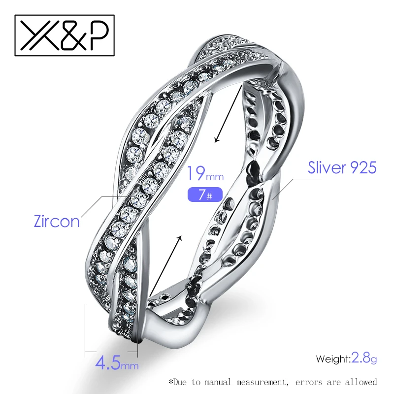 X &amp P модные 925 пробы серебряные плетеные кольца для мужчин и женщин прозрачные