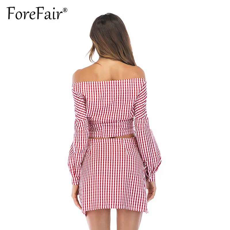 Forefair Повседневный клетчатый комплект из 2 предметов для женщин с открытыми