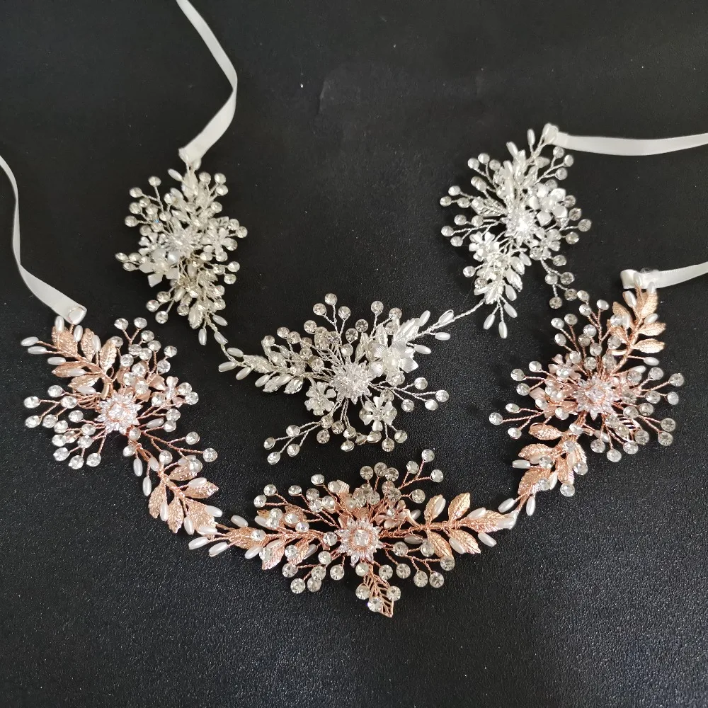 SLBRIDAL ручная работа проводной кристалл стразы жемчуг свадебные аксессуары для