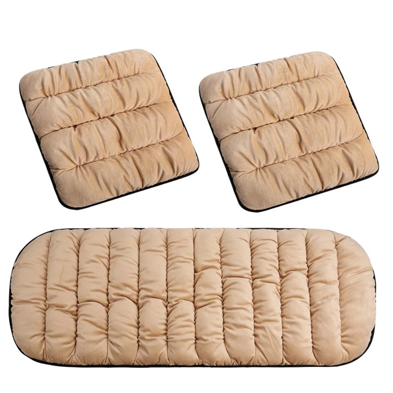 beige(3pcs) Модный зимний теплый чехол для сиденья автомобиля Универсальный нескользящий протектор сиденья дышащий плюшевый чехол для подушки Авто удобный коврик - Название цвета: beige(3pcs)