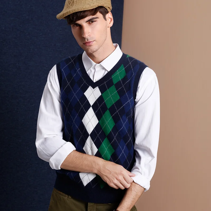 ZHILI Spring and Autumn Men's V-Neck Cashmere Vest | Мужская одежда