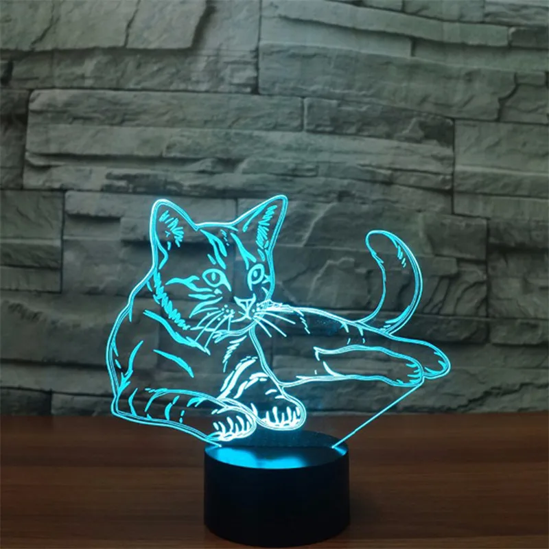3D светодиодный ночсветильник фигурка кошки в стиле покоя 7 цветов сенсорная