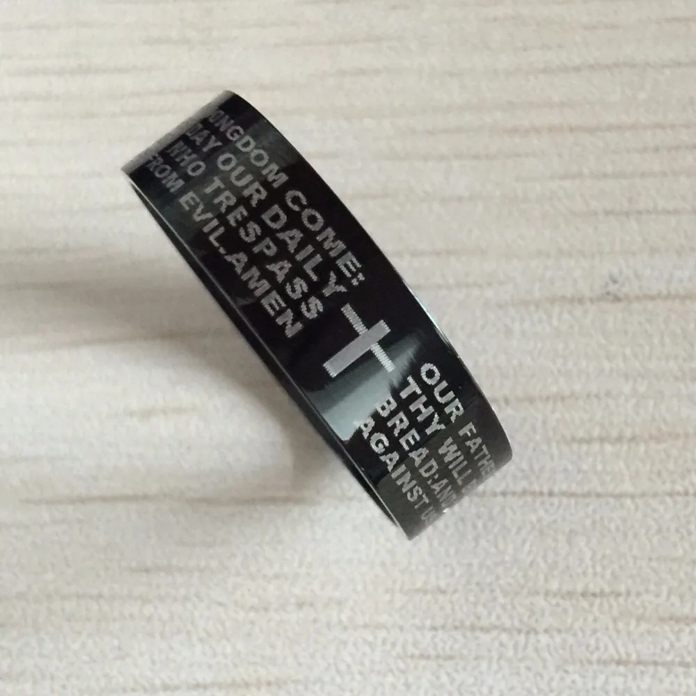 Черное мужское кольцо из английской Библии 8 мм 316 молитвенные библейские кресты