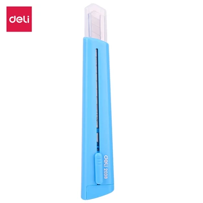 DELI E2038 Cutter Auto Lock Cutter Wood Box Paper Cutter Metal Stationery Utility Craft Knife Cutter Cutting Knife - Color: Blue