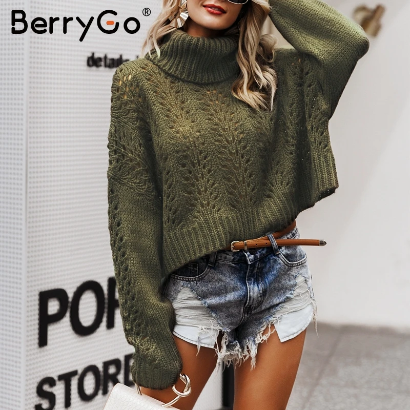 BerryGo Водолазка Выдалбливают вязаный свитер женский пуловер падение длинный