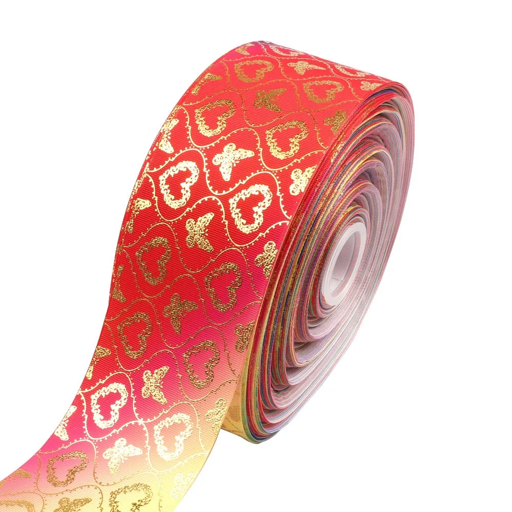 Xugar 75MM Bronzing Love Heart Ribbon Grosgrain Printed For Spring Bow Making Gifts Packing Wrapping Handmade Accessories | Дом и сад