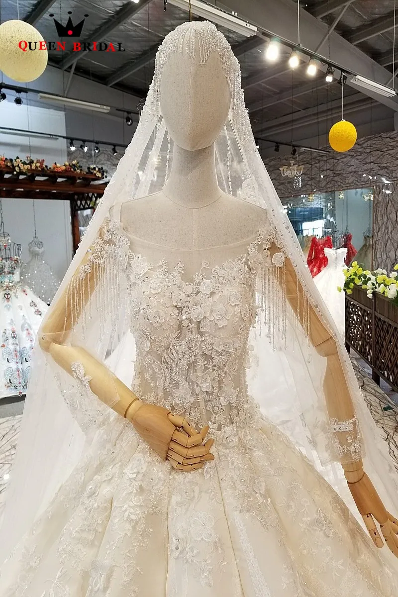 Vestido De Noiva New Arrival Beaded Lace Simple Wedding Dresses QUEEN BRIDAL robe de mariee 2021 Wedding Gown WD145