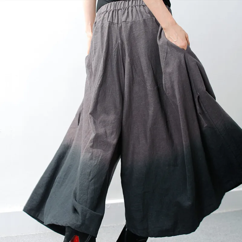 Женские свободные брюки LANMREM льняные плотные широкие с галстуком-бабочкой на