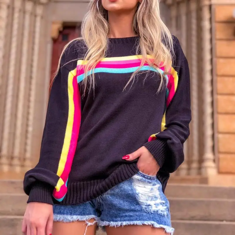 

2019 Korean New Winter Women'S Jumper Stripes Sweater Female Loose Pullover Harajuku Clothing For Women SJ3397X