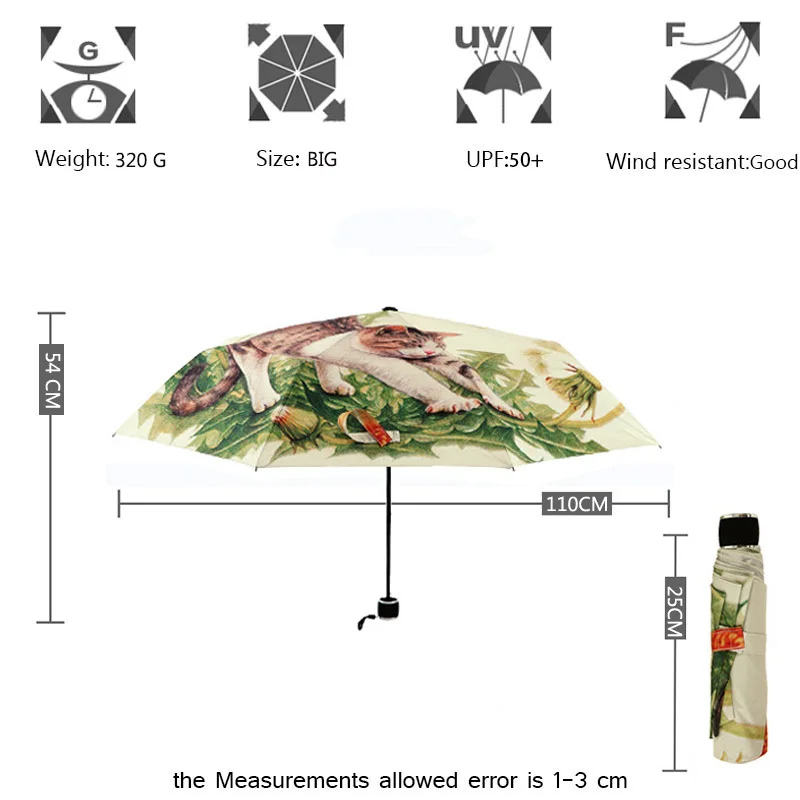 Круто Непослушный Кот и Одуванчик мультфильм Три Складной Зонтик 8 Ребра