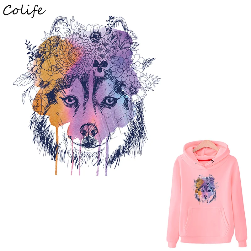 Аппликации с акварельным волком бейджи одежда деко моющаяся теплопередача новый