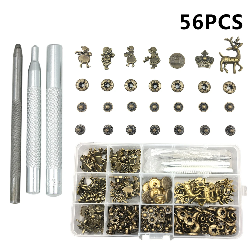 HaoFa высокое качество 56 набор заклепка нажатие шпильки наборы защелки набор для кожи, куртка, джинсовая одежда, браслет, сумки защелки, крепления