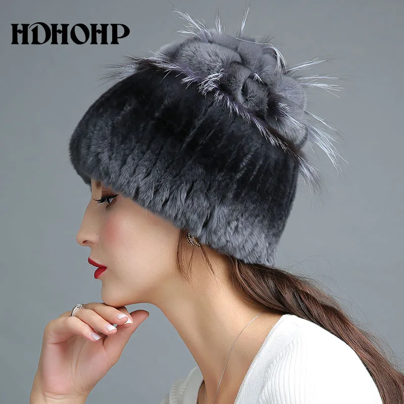 HDHOHR 2017 зимние женские теплые шапки из натурального меха кролика рекс