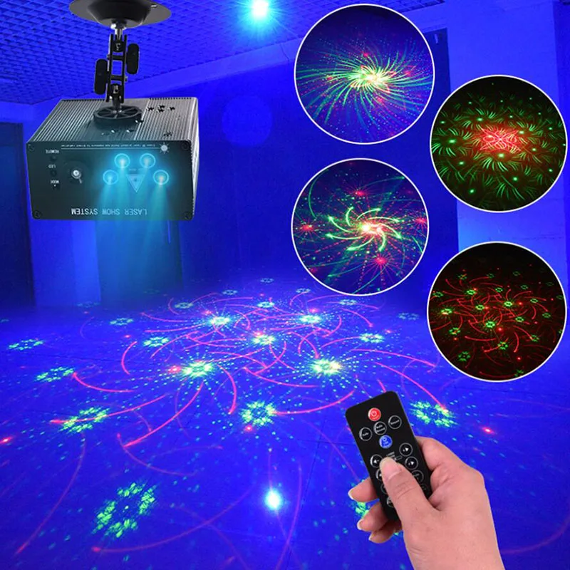 New 120 Patterns Red Green Mini Laser Projector Light DJ Disco Party Music Stage Lighting Effect With LED Blue Xmas Lights | Лампы и