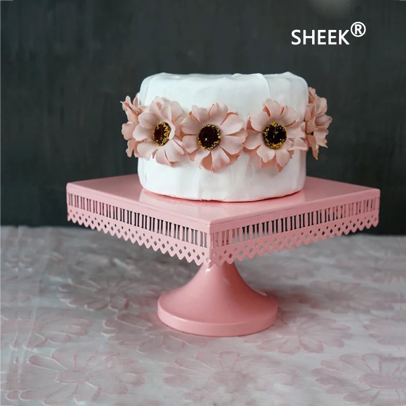 Розовая квадратная железная подставка под пирожные подходит для свадеб