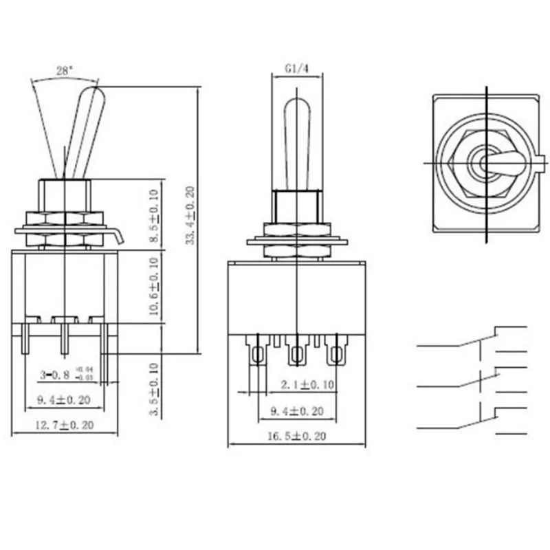 2а/250VAC 6A/125VAC ВКЛ ВЫКЛ 3 пути 4P2T 4PDT тумблер 12 паяльных терминалов|terminal box|switch 220vterminator