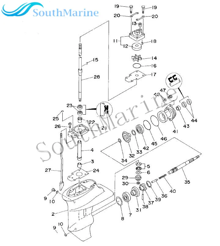 63V-45510-01 короткий приводной вал для подвесного двигателя Yamaha 4-тактный F15 лодочный