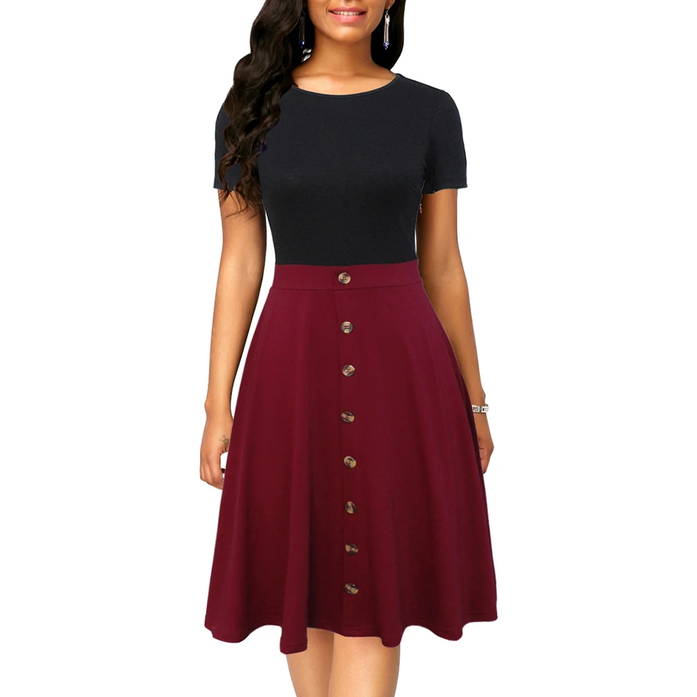Женское платье с О-образным вырезом Berydress черное/Бордовое до колена коротким