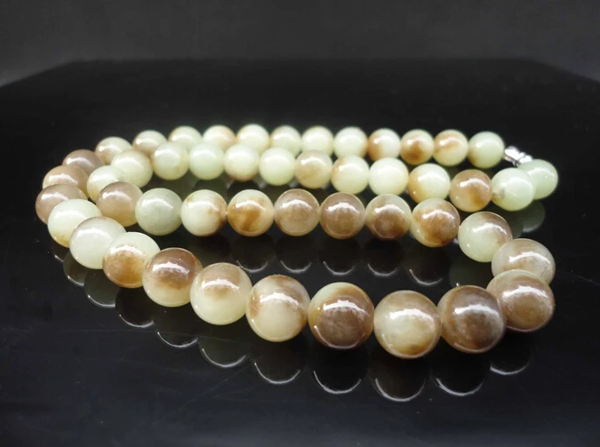 Ожерелье + 410 подлинное натуральное зеленое ожерелье из бисера 10 мм круглые