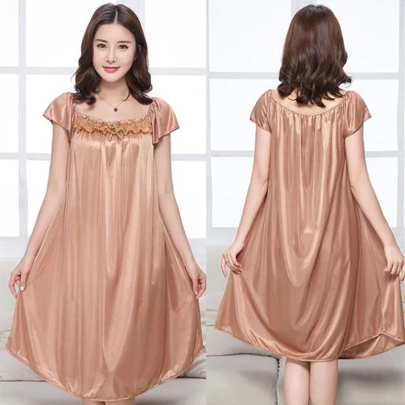 nightdress gold Летняя шелковая ночная рубашка женская пижама Женская атласная ночная рубашка размера плюс Ночная рубашка Дамская домашняя одежда для сна L XL XXL XXXL 4XL - Цвет: nightdress gold