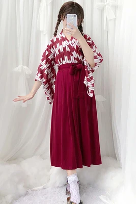 top and long dress Женское японское кимоно юката ветер печати цветок перо переплетение комплекты кимоно плиссированная юбка японское кимоно традиционная одежда 2 шт - Цвет: top and long dress