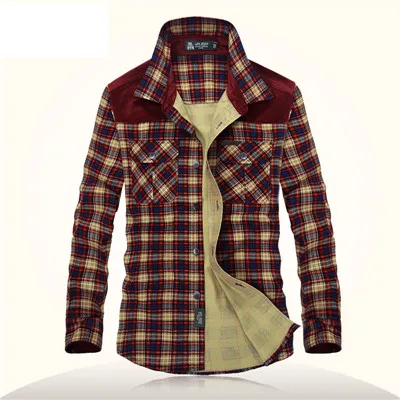 Красный Новинка, мужская клетчатая рубашка camisa masculina AFS JEEP, мужские вельветовые фланелевые рубашки, Мужская одежда, повседневная брендовая рубашка с длинным рукавом - Цвет: Красный