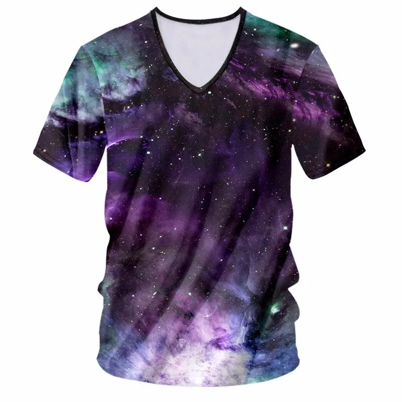 Новое поступление летняя красочная футболка OGKB с 3d принтом Galaxy Space V-образным