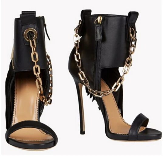 Босоножки женские на высоком тонком каблуке пикантные сандалии с металлической