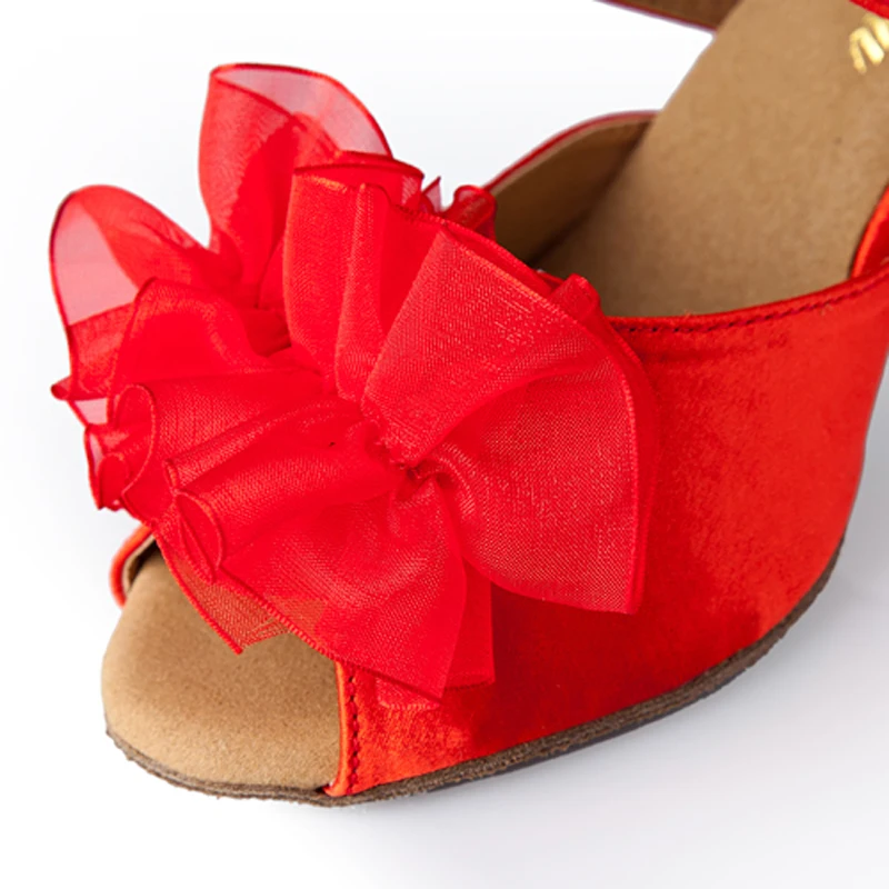 Женская обувь для латинских бальных танцев Женские красные Сатиновые вечерние