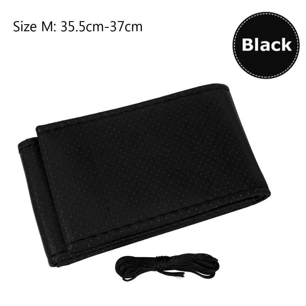 Size M Black Горячая грузовик кожаный руль автомобиля крышка с иглами и резьбой черный и серый для опционально# EA10328 - Название цвета: Size M Black