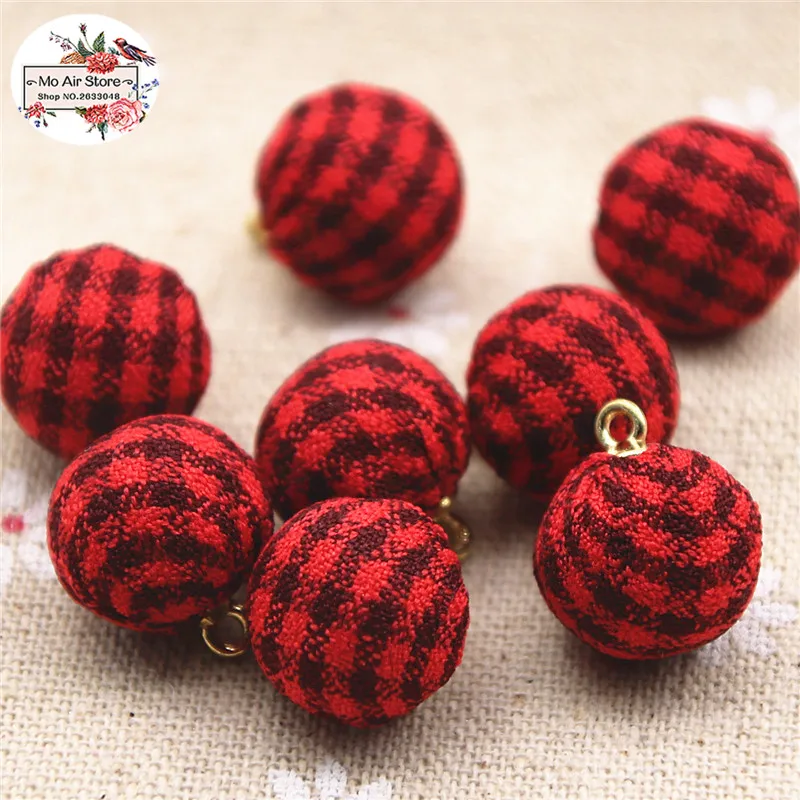

20pcs grid Fabric Covered Multiple Color round ball bead pendant Buttons Home Garden Crafts Cabochon Scrapbooking DIY 15mm