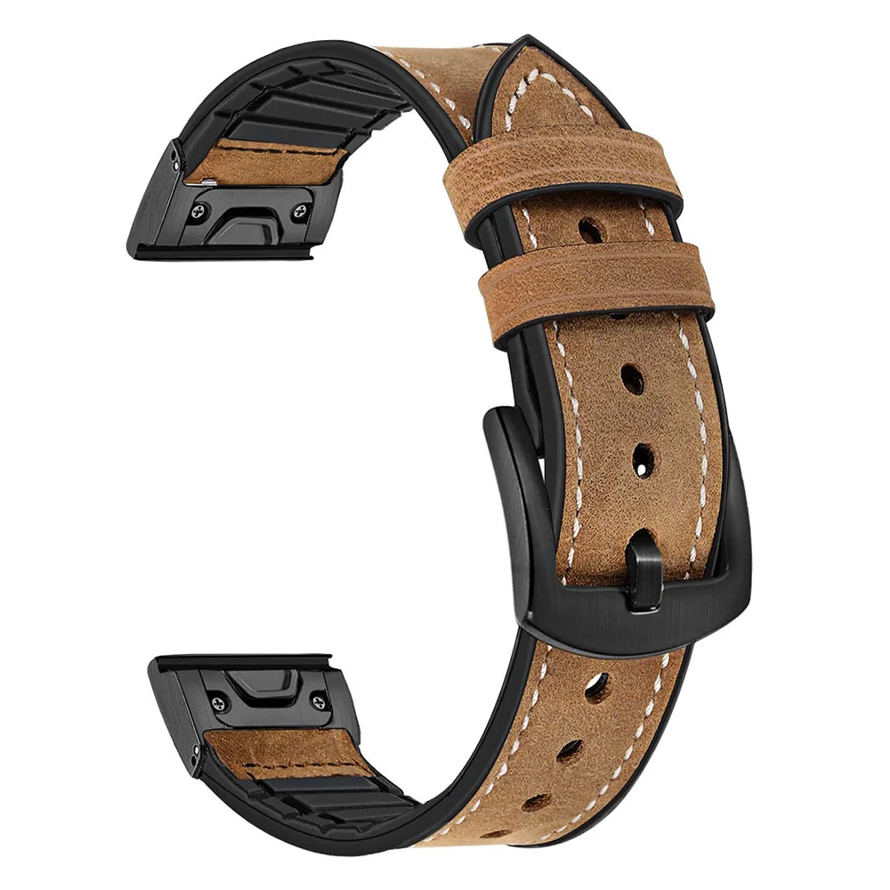 Brown B TRUMiRR кожаный+ силиконовый резиновый ремешок для часов Quick Fit для Garmin Fenix 3/5/5X Plus/Forerunner 935/Approach S60 ремешок для часов - Цвет ремешка: Brown B