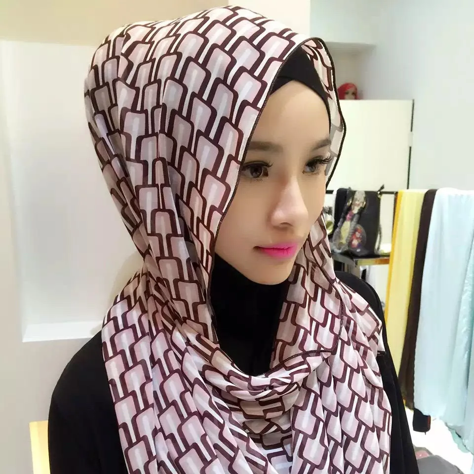 Мусульманский шарф Бурбон логотип печать долго полотенце женский летний Хуэй