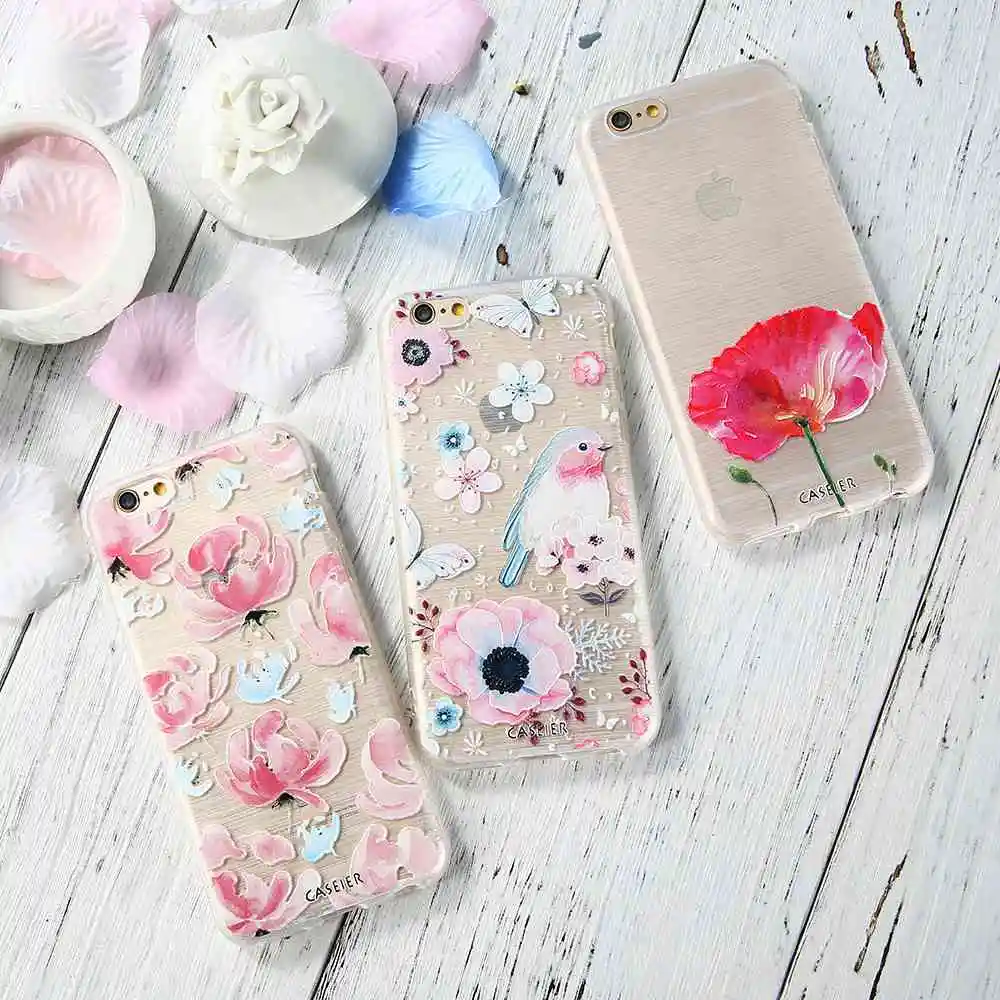 Caseier чехол для iPhone 7 Plus Чехол Красочные Цветы Узор Мягкий ТПУ Iphone 8 Рамки весна