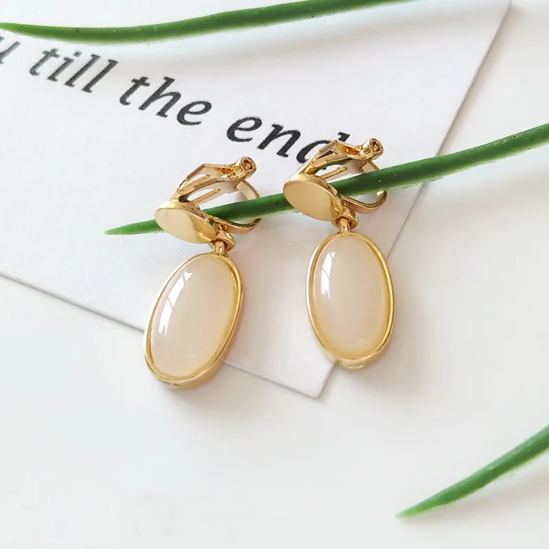 white clip earring Японские каменные клипсы с кристаллами леса без пирсинга, Винтажные серьги без отверстия для ушей, корейские клипсы для женщин - Окраска металла: white clip earring