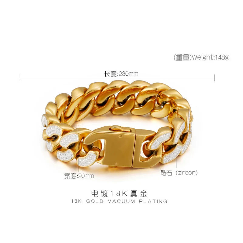 Браслеты мужские из кубинской цепи Майами украшения в стиле хип хоп с блестящим