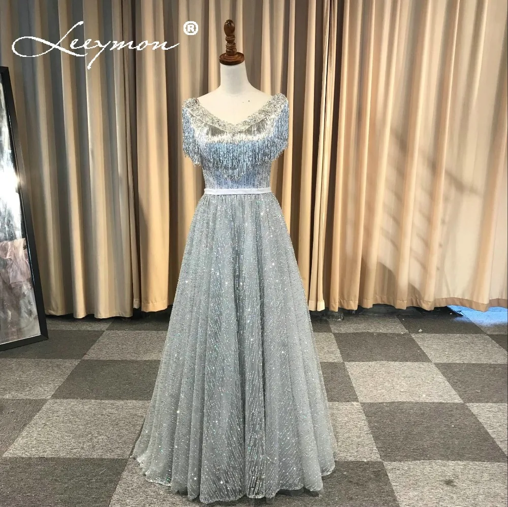 Shiny Silver Beads Evening Dress Long Sleeveless Party Gown vestido de festa longo | Свадьбы и торжества